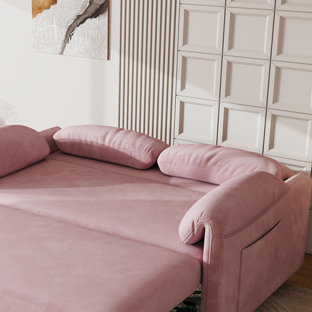 Pink Velvet 3 in 1 Convertible Sofa Bed T2205