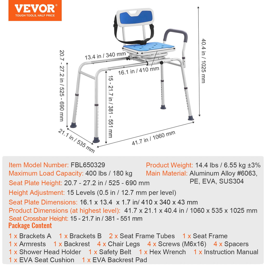 Sliding Tub Transfer Bench with 360 Degree Swivel Seat T52472