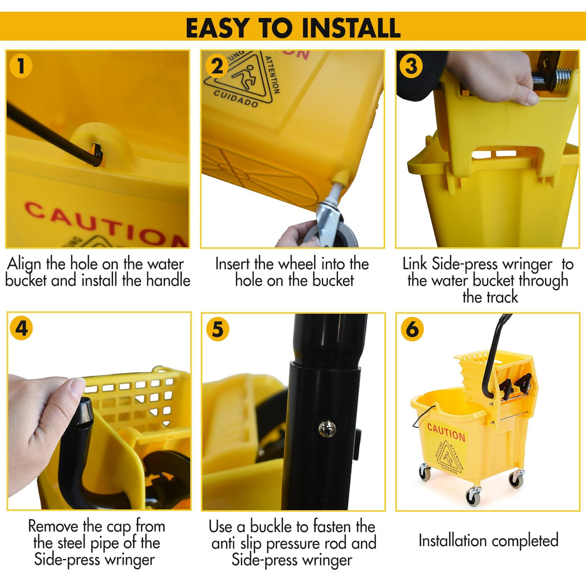 Commercial Mop Bucket with 2 Mop Heads and Caution Sign, 38 Quart Q725337