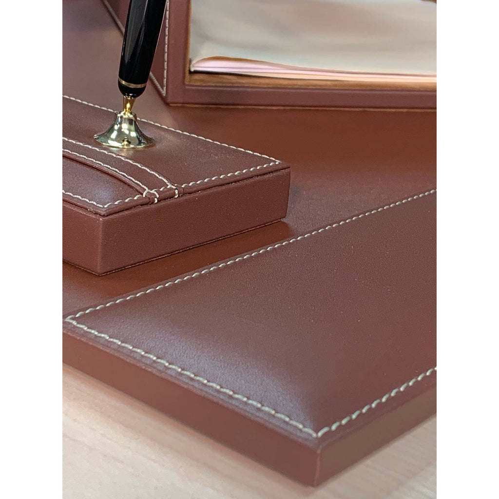Rustic Brown Leather Desk Set, 7-Piece P774