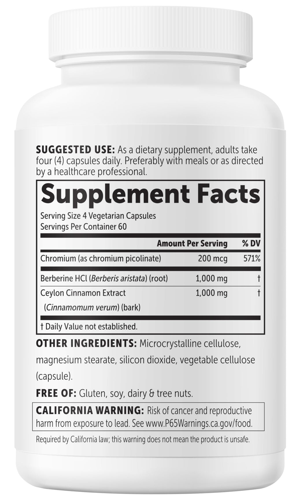 Berberine with Ceylon Cinnamon 2,000 mg 240 Vegetarian Capsules U582