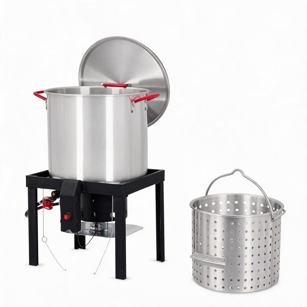 60 Qt Aluminum Seafood Boil Pot with Basket and Burner S744004