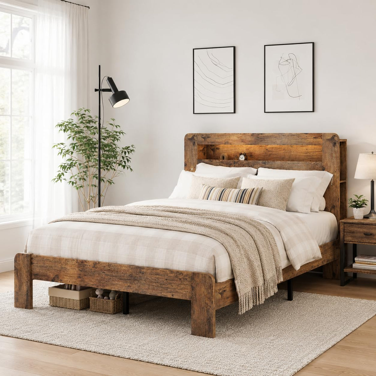 Queen Bed Frame with Wooden Headboard O1993
