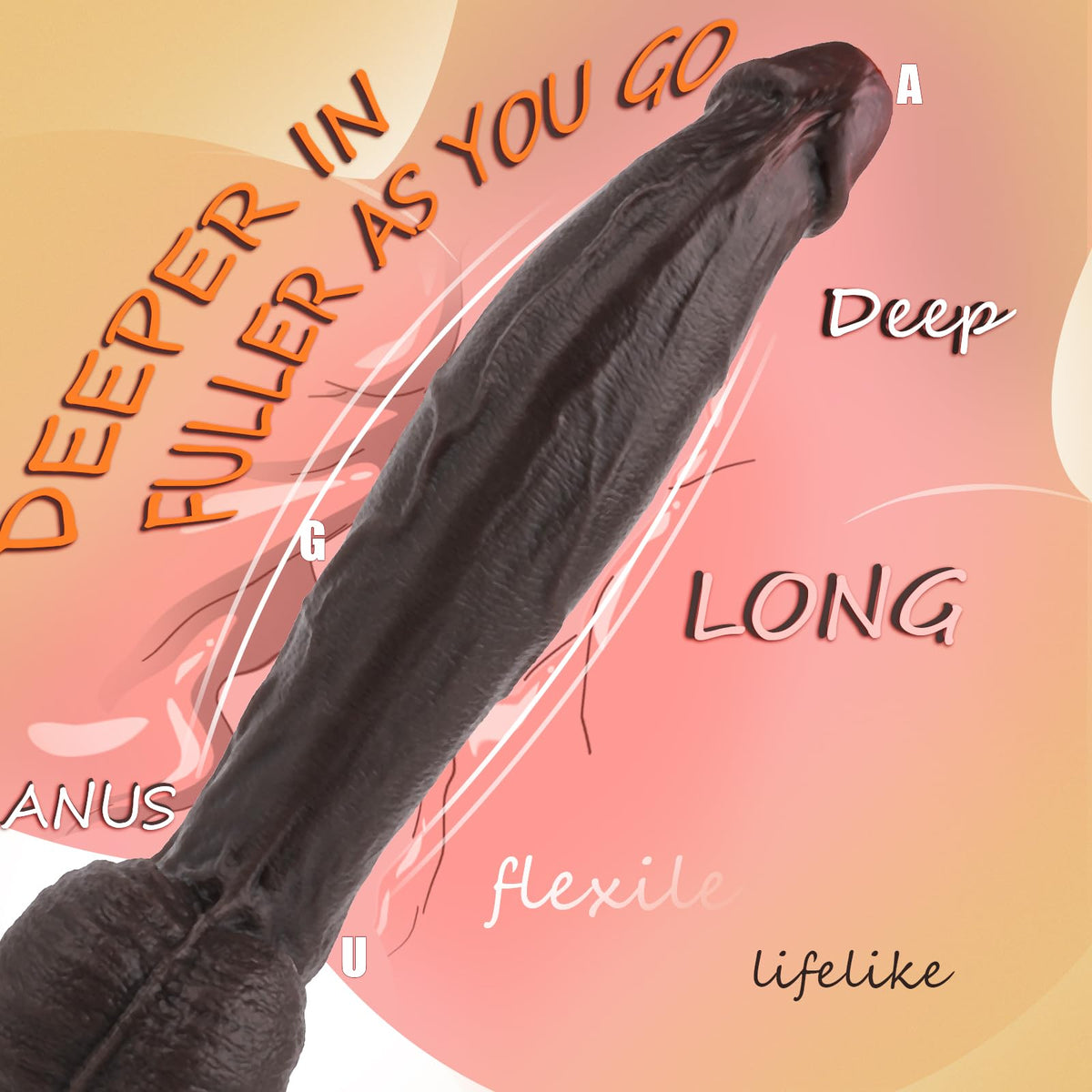 11.6 Inch Black Silicone Dildo I103