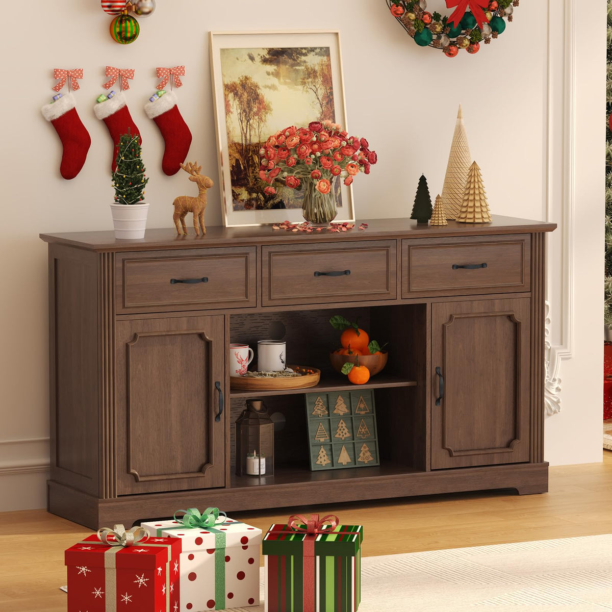 Mid Century Wood TV Stand with 3 Drawers R94045