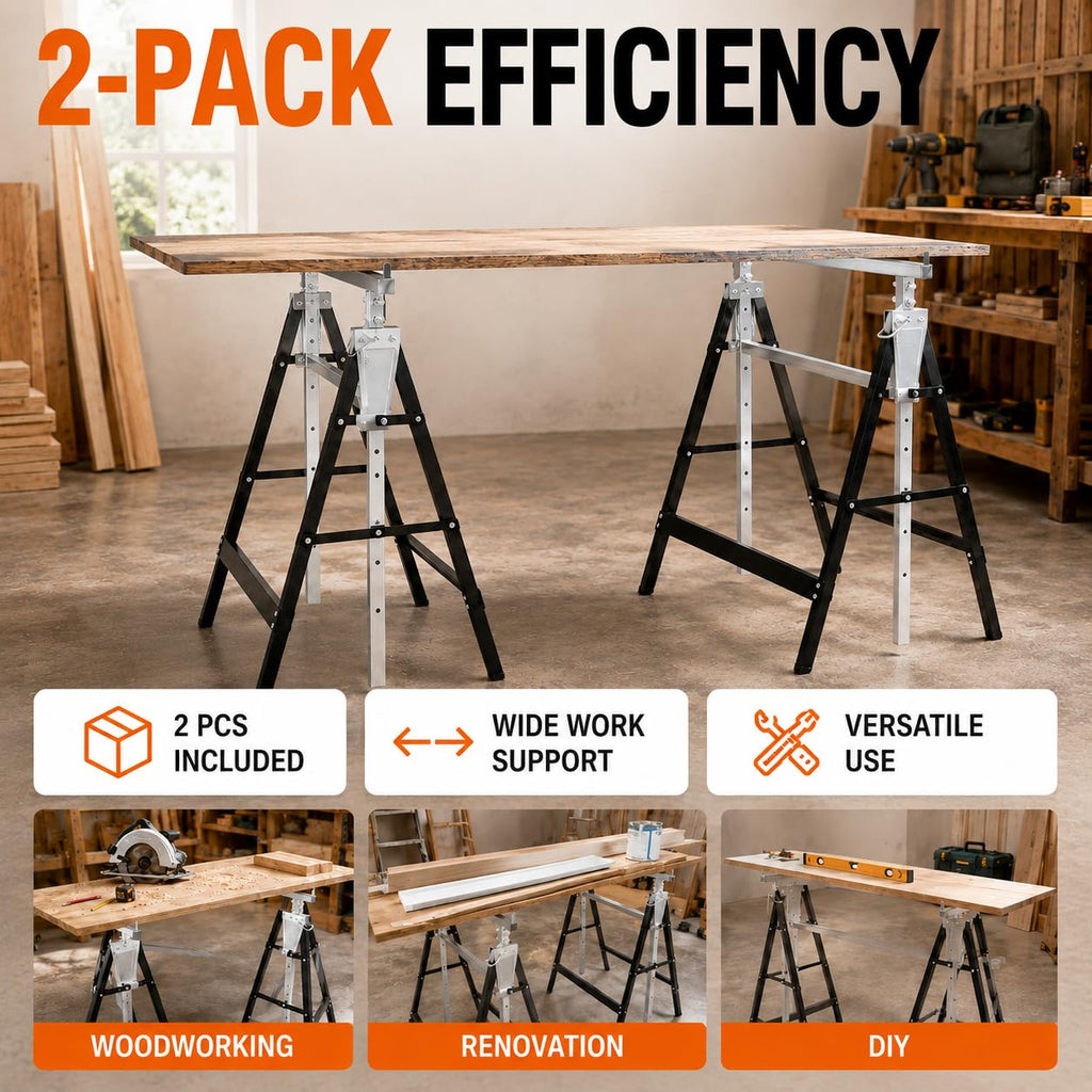 2 Pack Height Adjustable Folding Saw Horses M981