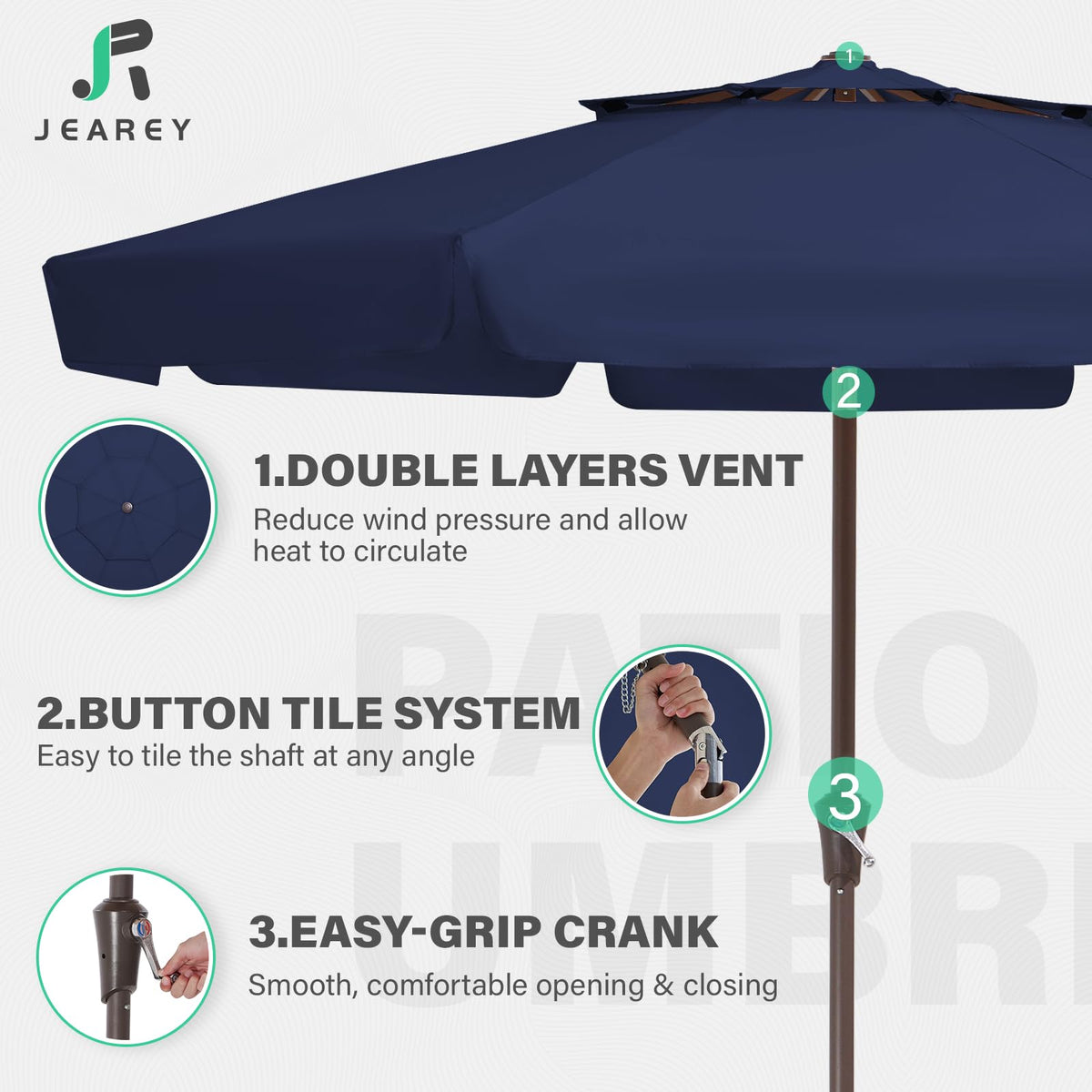 9ft 2-Tier Patio Umbrella, Crank Tilt, Navy Blue J943320