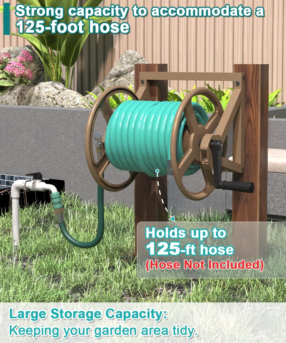 Wall Mounted Metal Garden Hose Reel Holds 125 ft H471