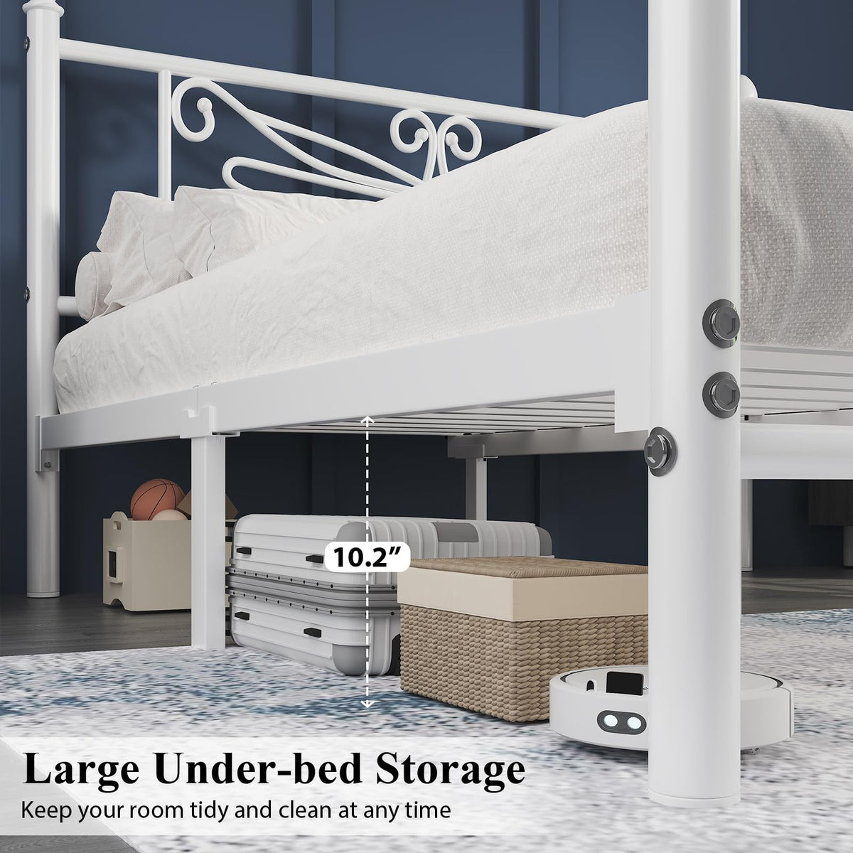 White Full Size Metal Platform Bed Frame M3115