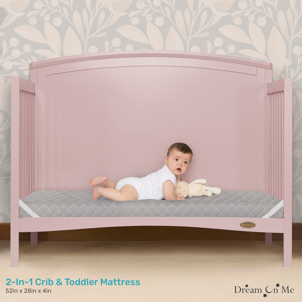 4” Firm Fiber Crib & Toddler Bed Mattress, Dual-Sided, Waterproof, Grey Embossed Vinyl Cover X908