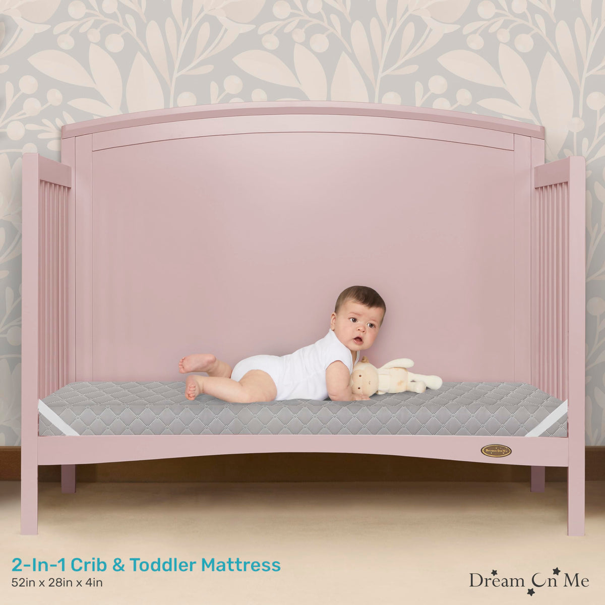 4” Firm Fiber Crib & Toddler Bed Mattress, Dual-Sided, Waterproof, Grey Embossed Vinyl Cover X908