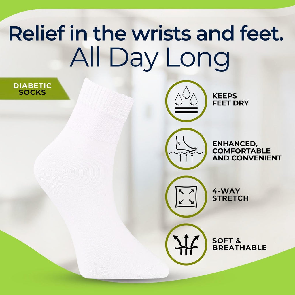 White Bamboo Diabetic Socks Size 6–9 I458
