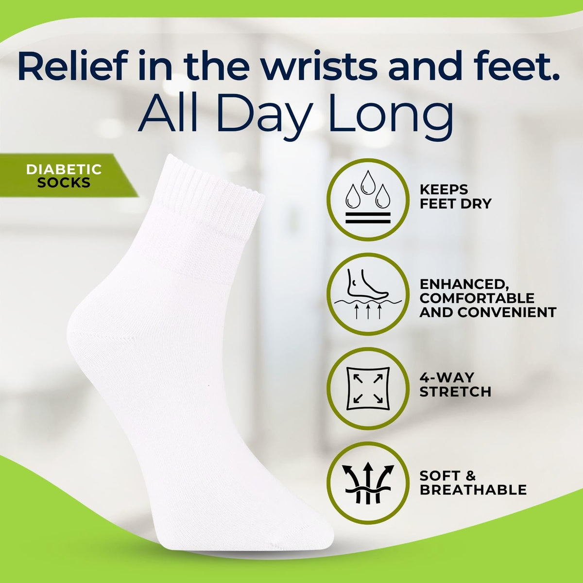 White Bamboo Diabetic Socks Size 6–9 I458
