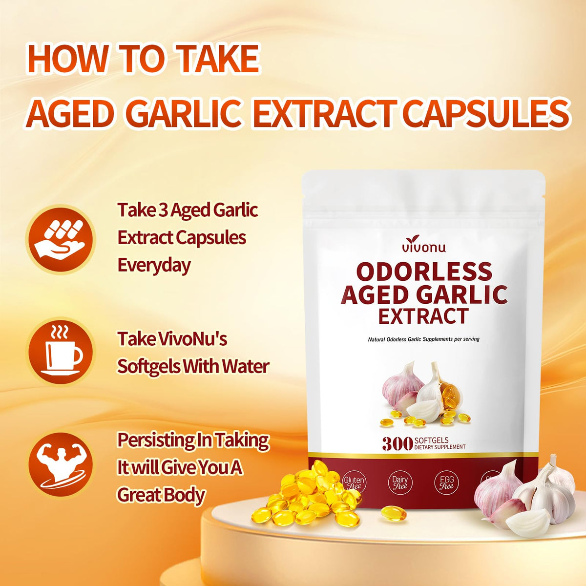 Odorless Gluten Free Aged Garlic Extract Capsules 300 Softgels M880