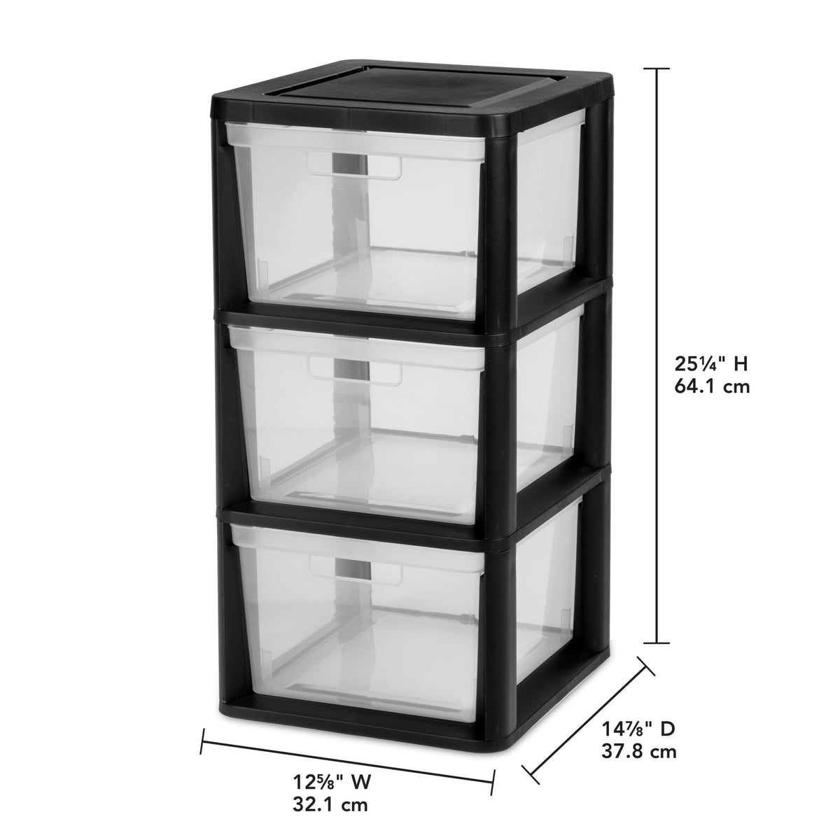 Black 3 Drawer Plastic Storage Tower T247152