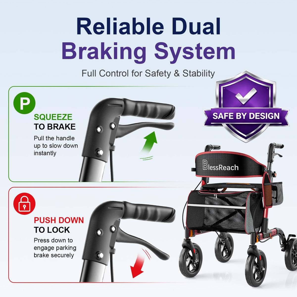 Lightweight Red Rollator Walker with Seat C376