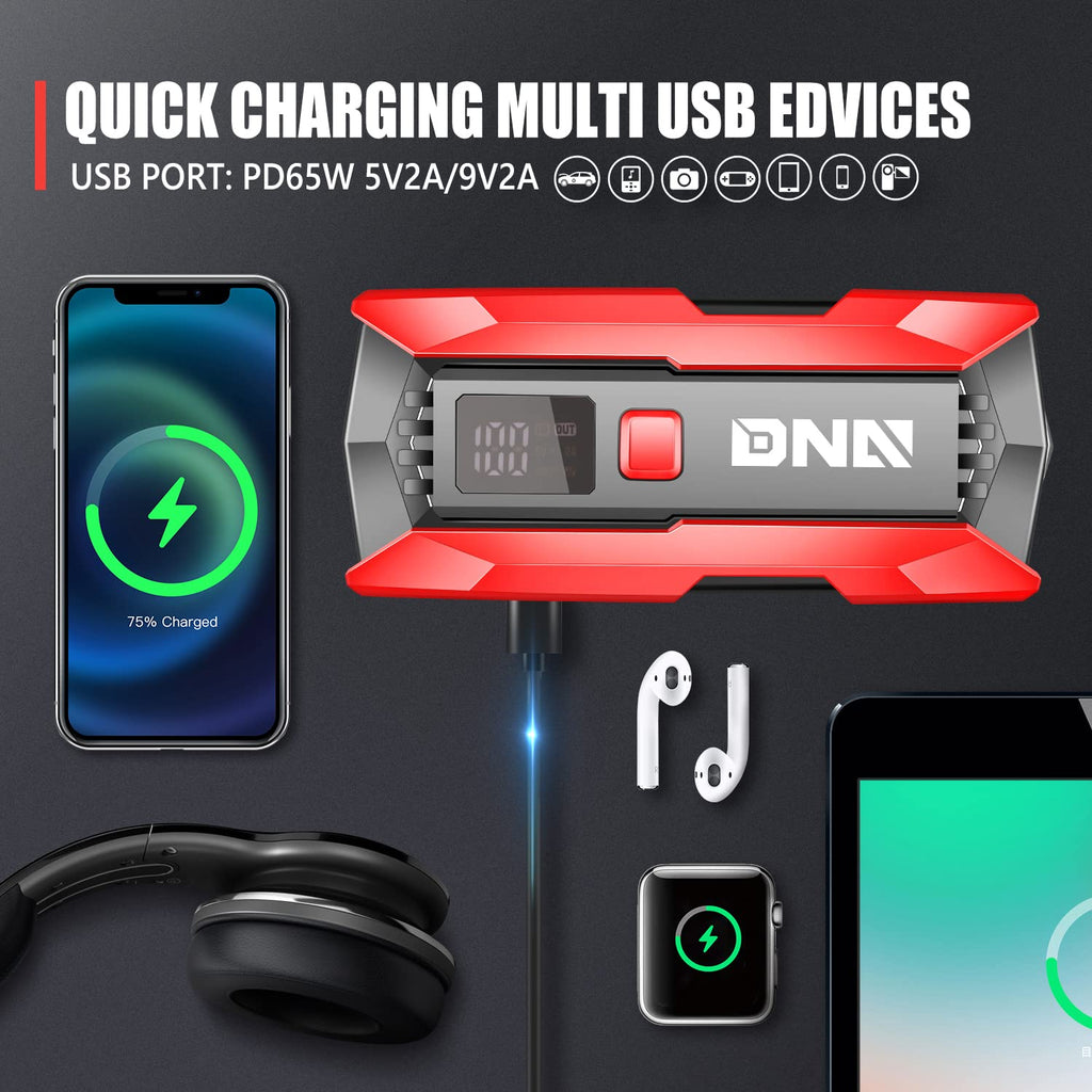 12V 2000A Peak Portable Car Battery Jump Starter with Carry Case T7947
