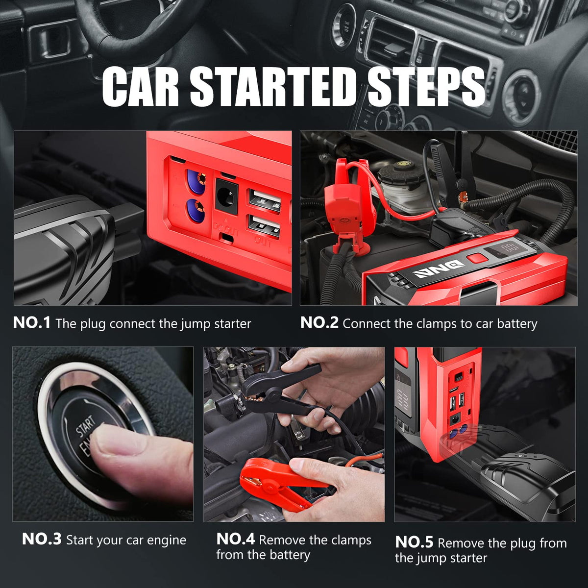 12V 2000A Peak Portable Car Battery Jump Starter with Carry Case T7947
