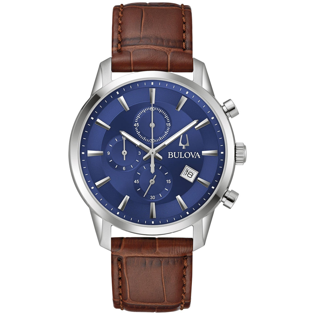 Chronograph Blue Dial Brown Leather Strap Watch 41mm W93959