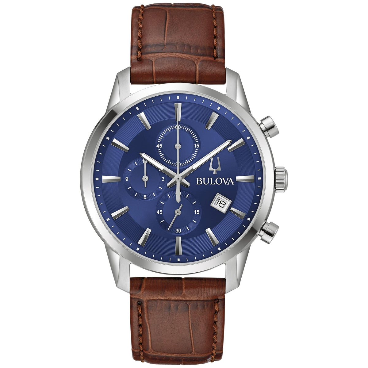 Chronograph Blue Dial Brown Leather Strap Watch 41mm W93959