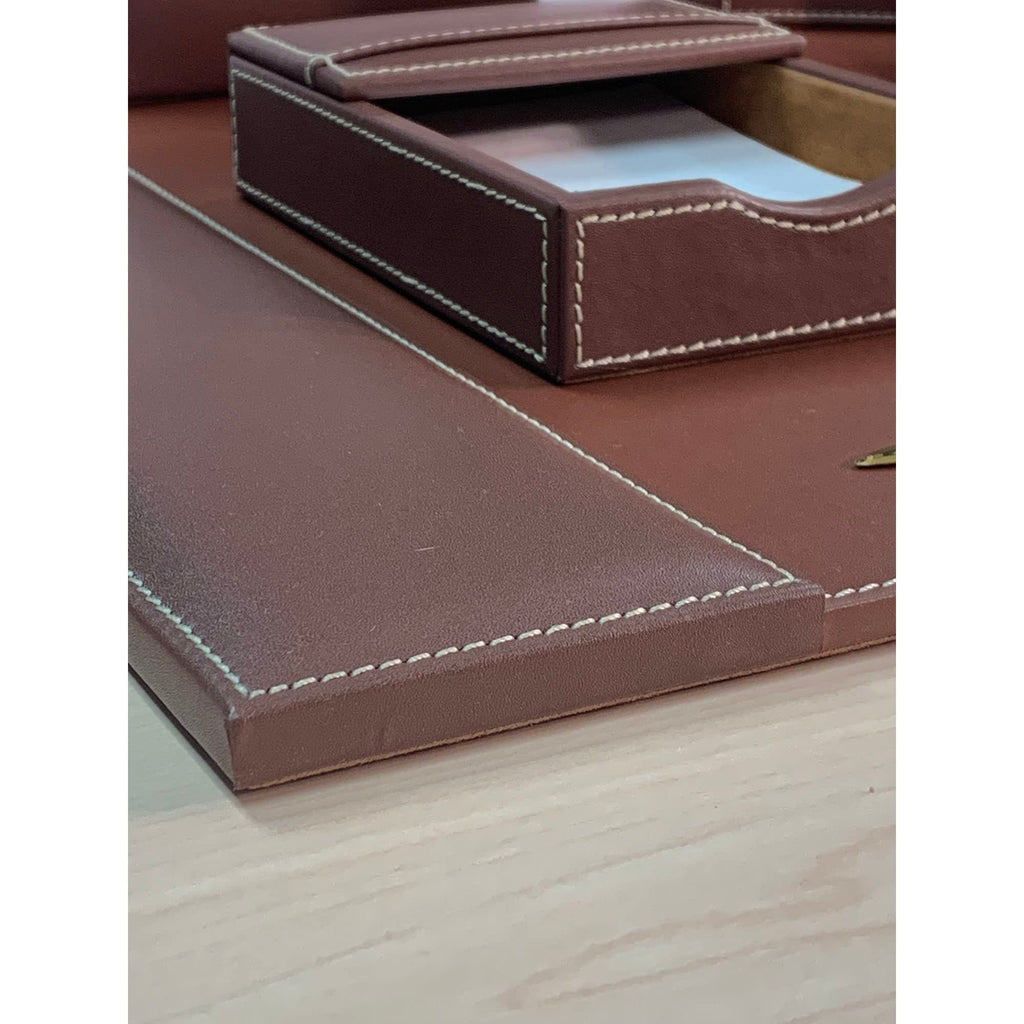 Rustic Brown Leather Desk Set, 7-Piece P774