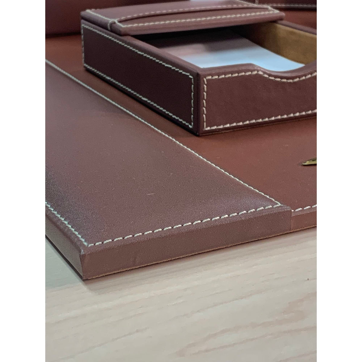 Rustic Brown Leather Desk Set, 7-Piece P774