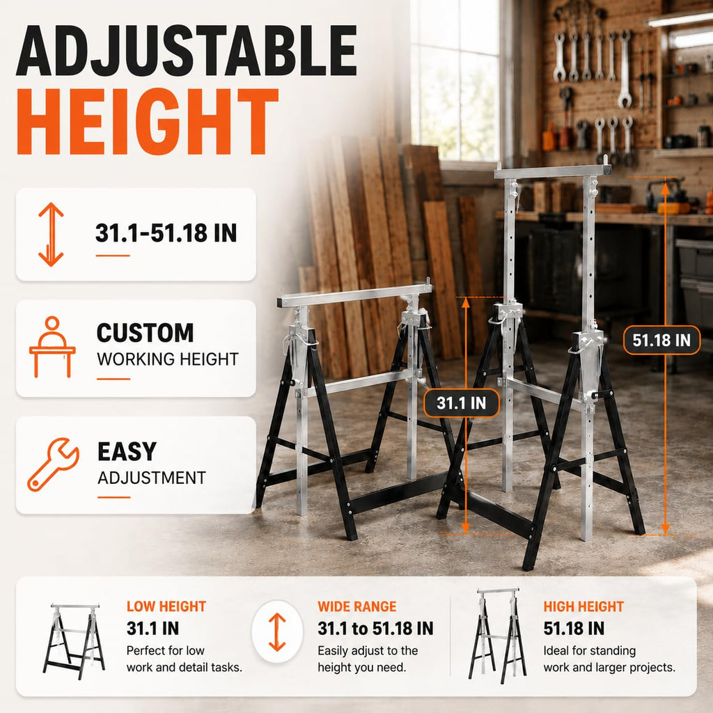 2 Pack Height Adjustable Folding Saw Horses M981