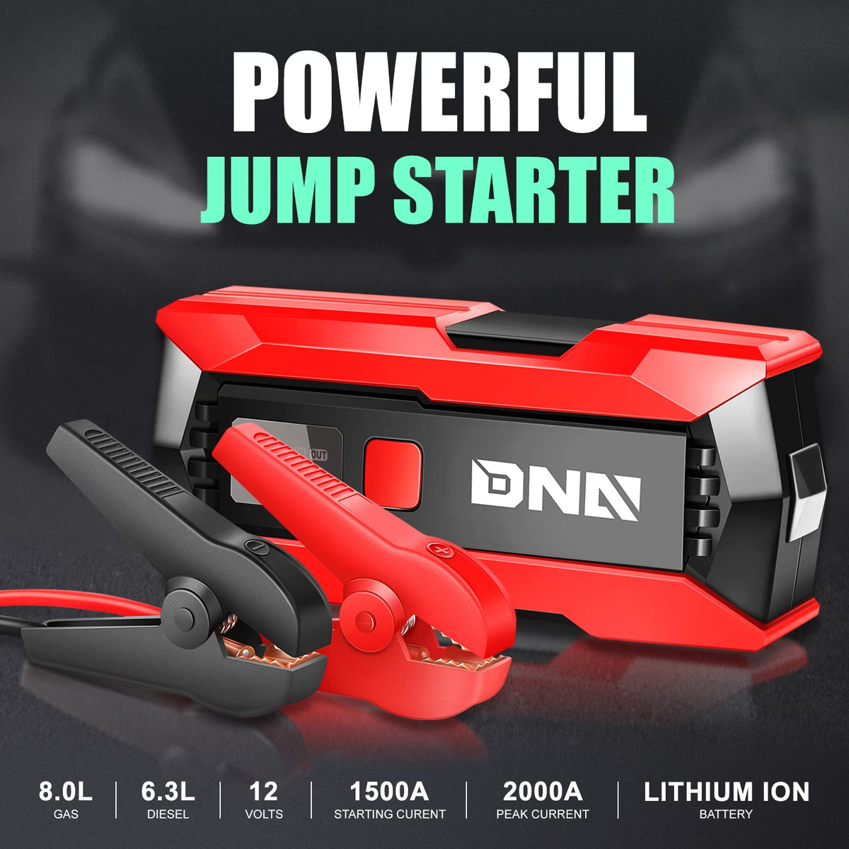 12V 2000A Peak Portable Car Battery Jump Starter with Carry Case T7947