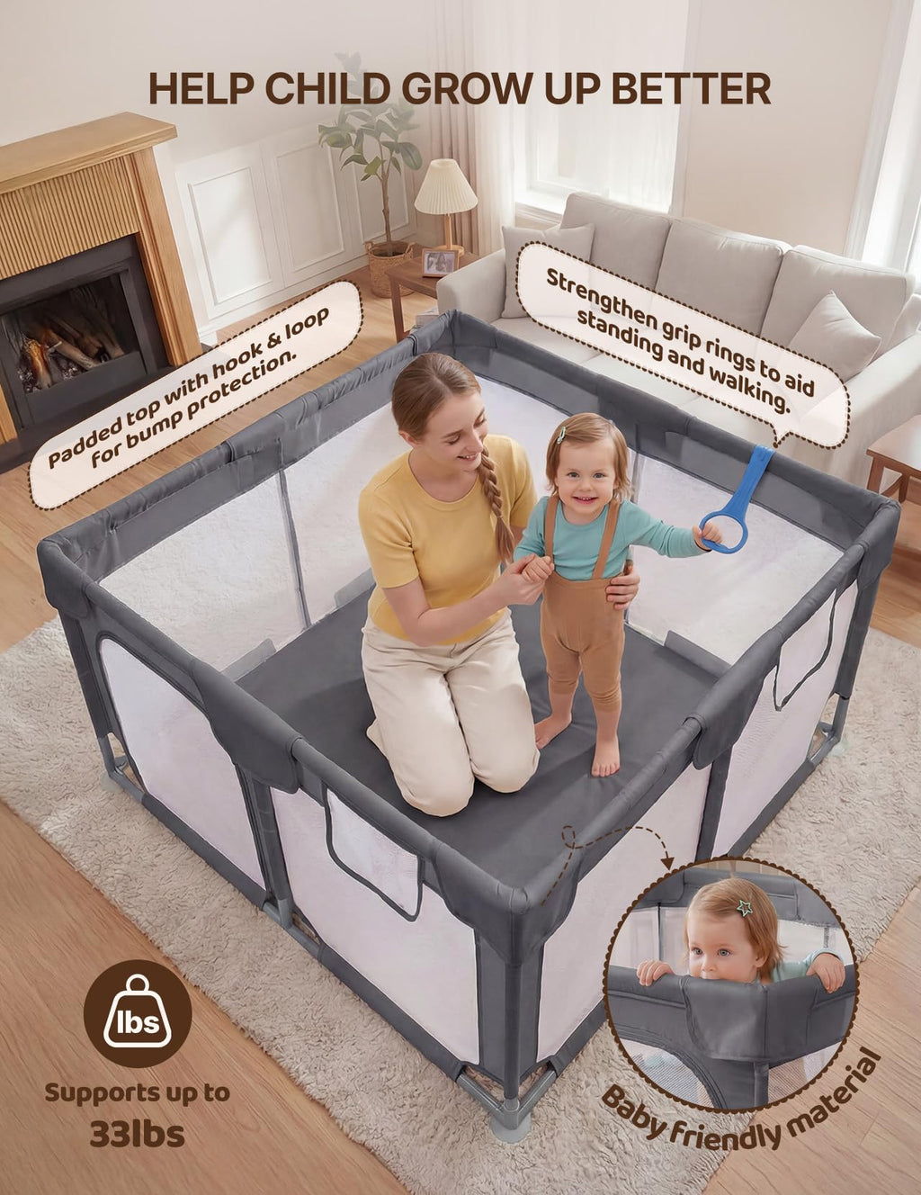 Dark Gray Baby Playpen A11139