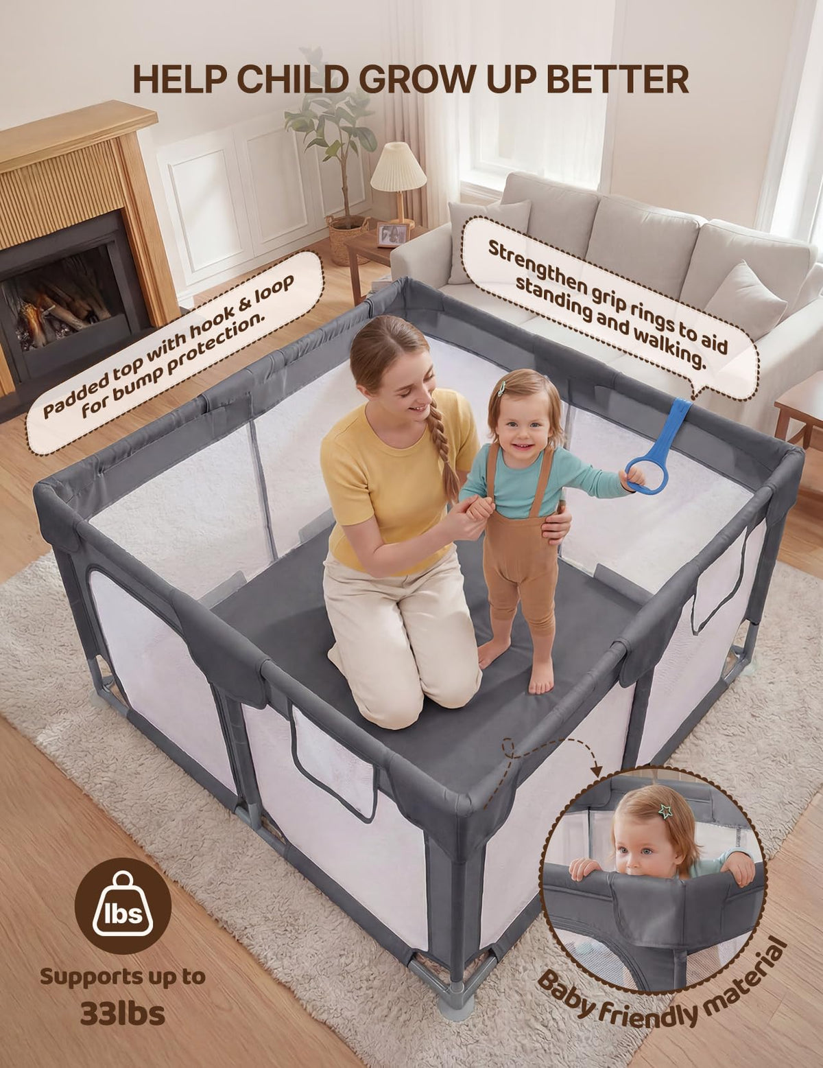 Dark Gray Baby Playpen A11139