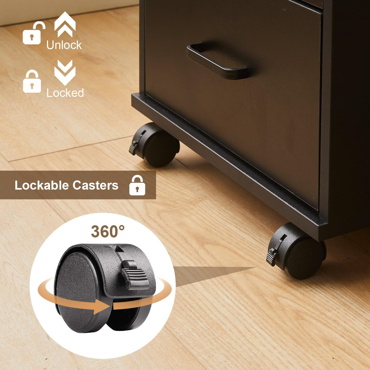 3 Drawer Black File Cabinet with Lock V9825
