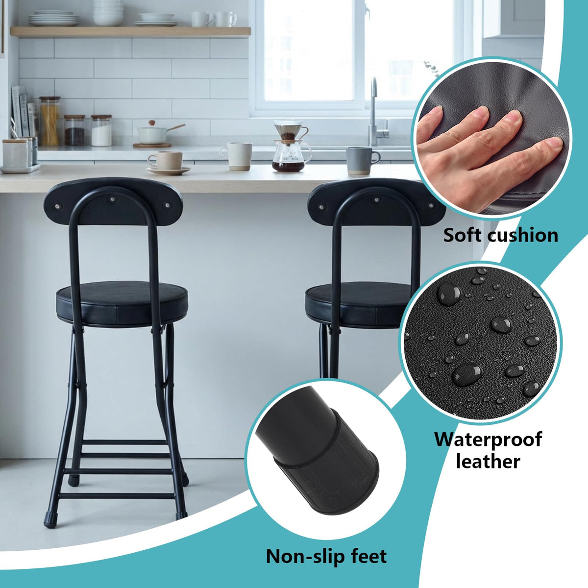 Cushioned Black Folding Stool Y8806