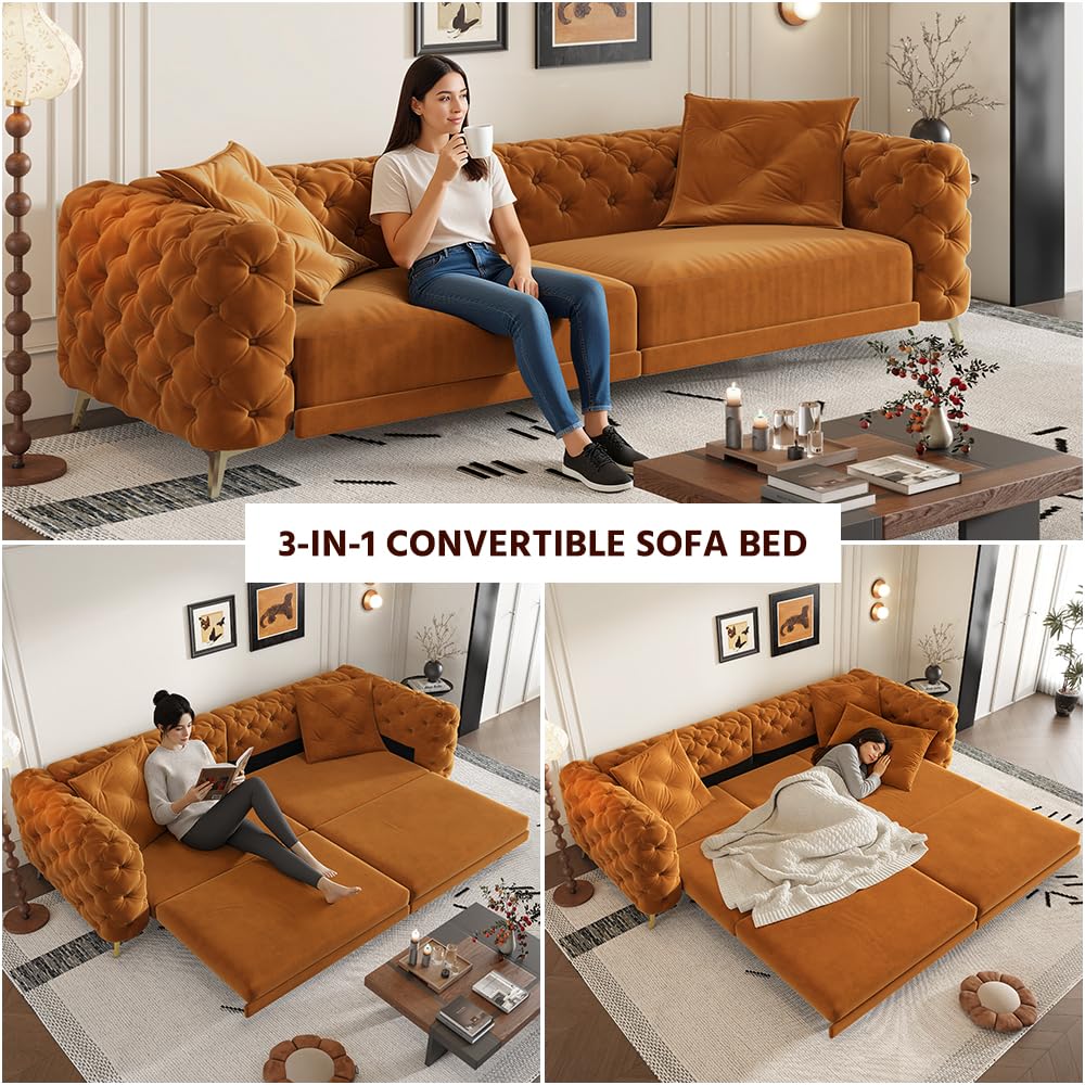 King Velvet Pull Out Sleeper Sofa with Ottoman D9221