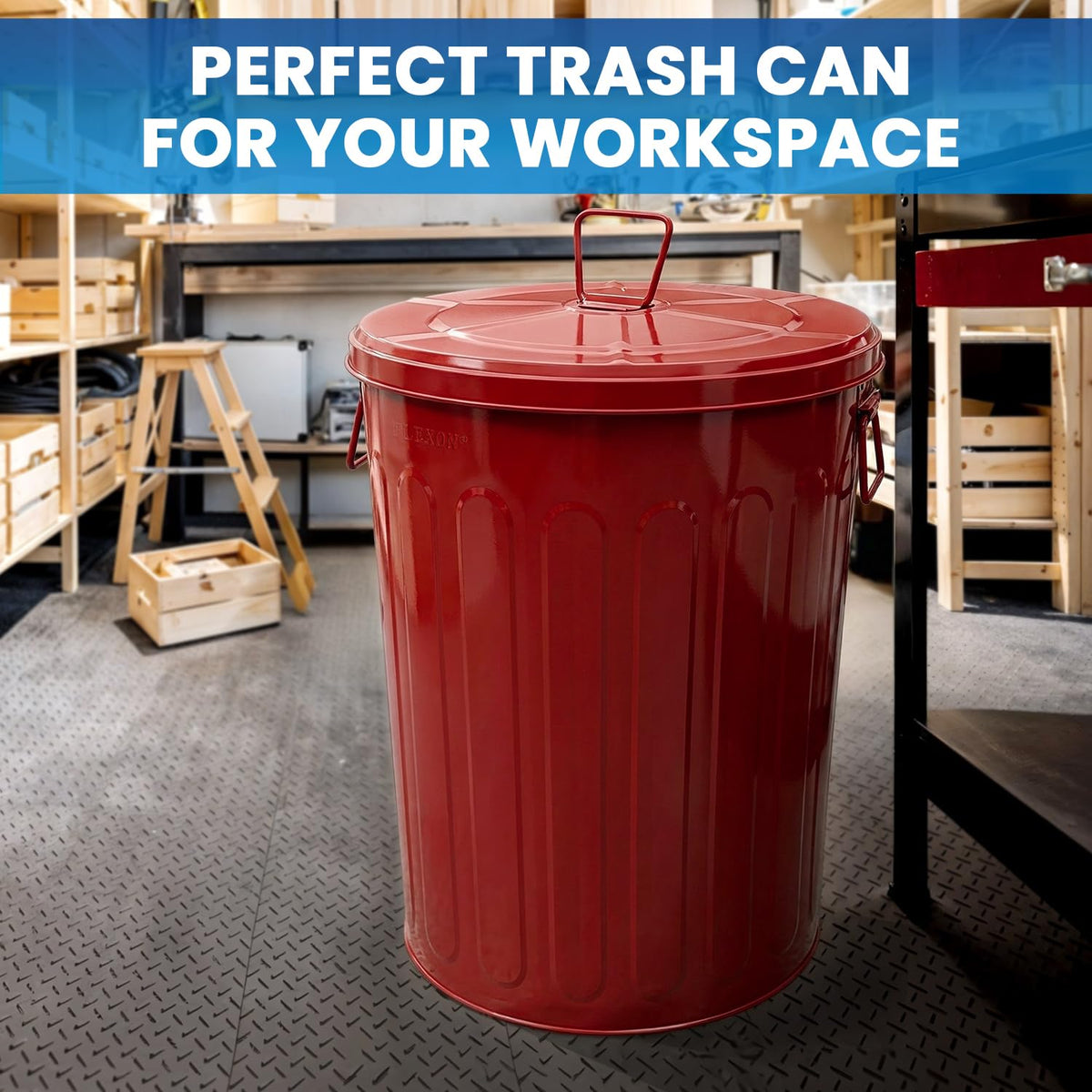20 Gallon Red Metal Trash Can with Lid T732169