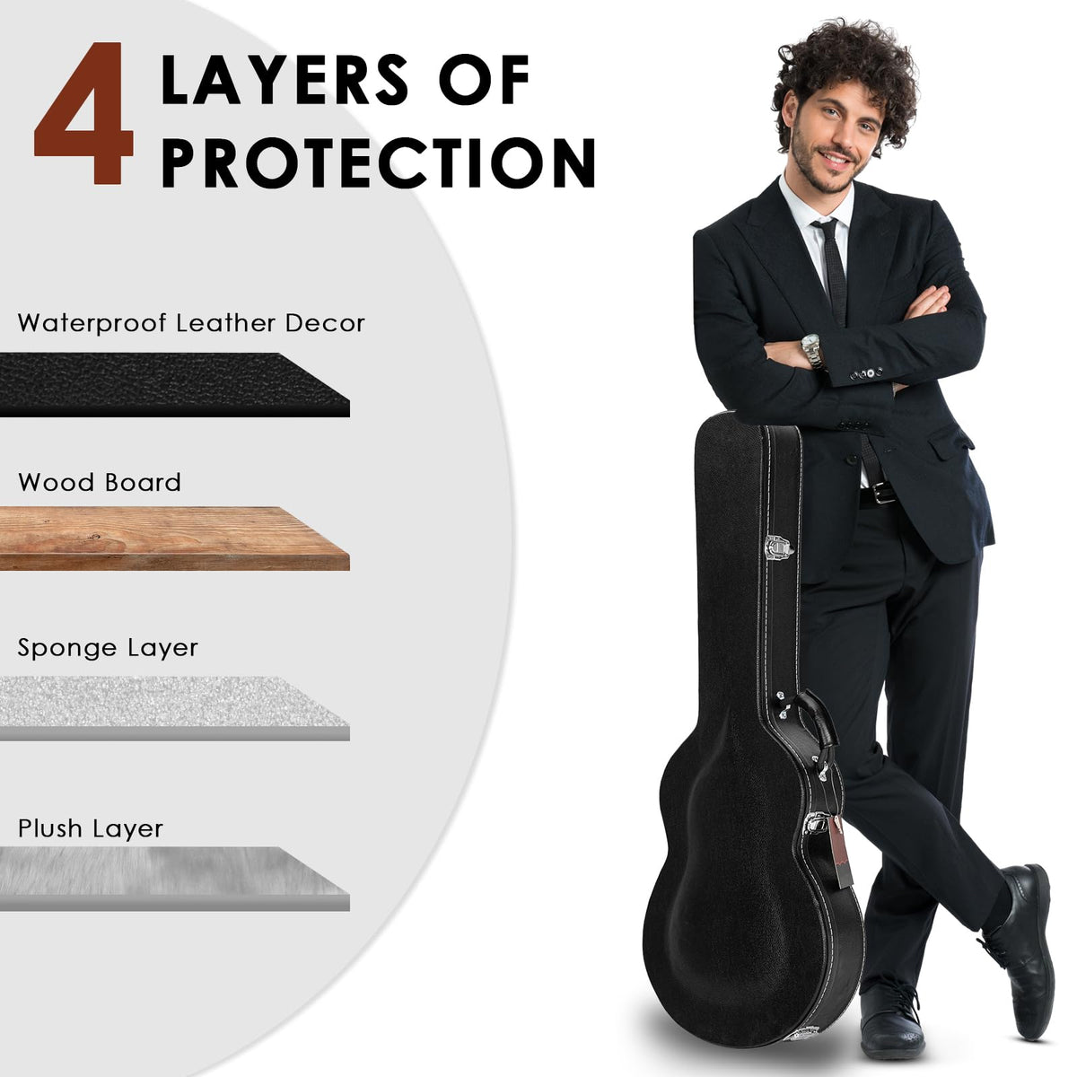 42-Inch Hard Electric Guitar Case with Lock Latch, Black R158097