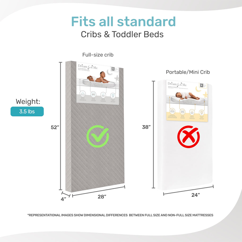 4” Firm Fiber Crib & Toddler Bed Mattress, Dual-Sided, Waterproof, Grey Embossed Vinyl Cover X908
