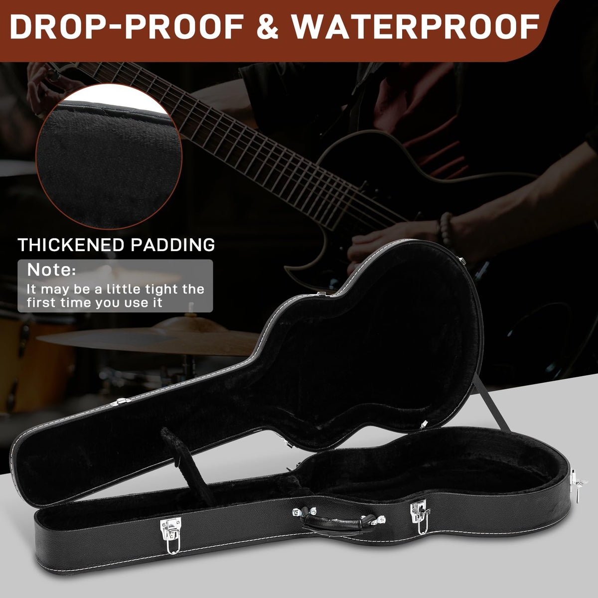 42-Inch Hard Electric Guitar Case with Lock Latch, Black R158097