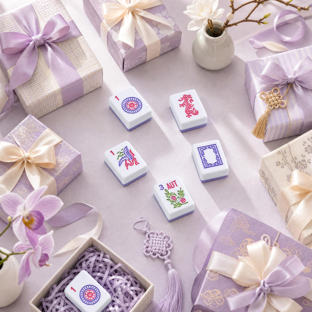 Purple 166 Tile Mahjong Set with Racks and Bag J513810