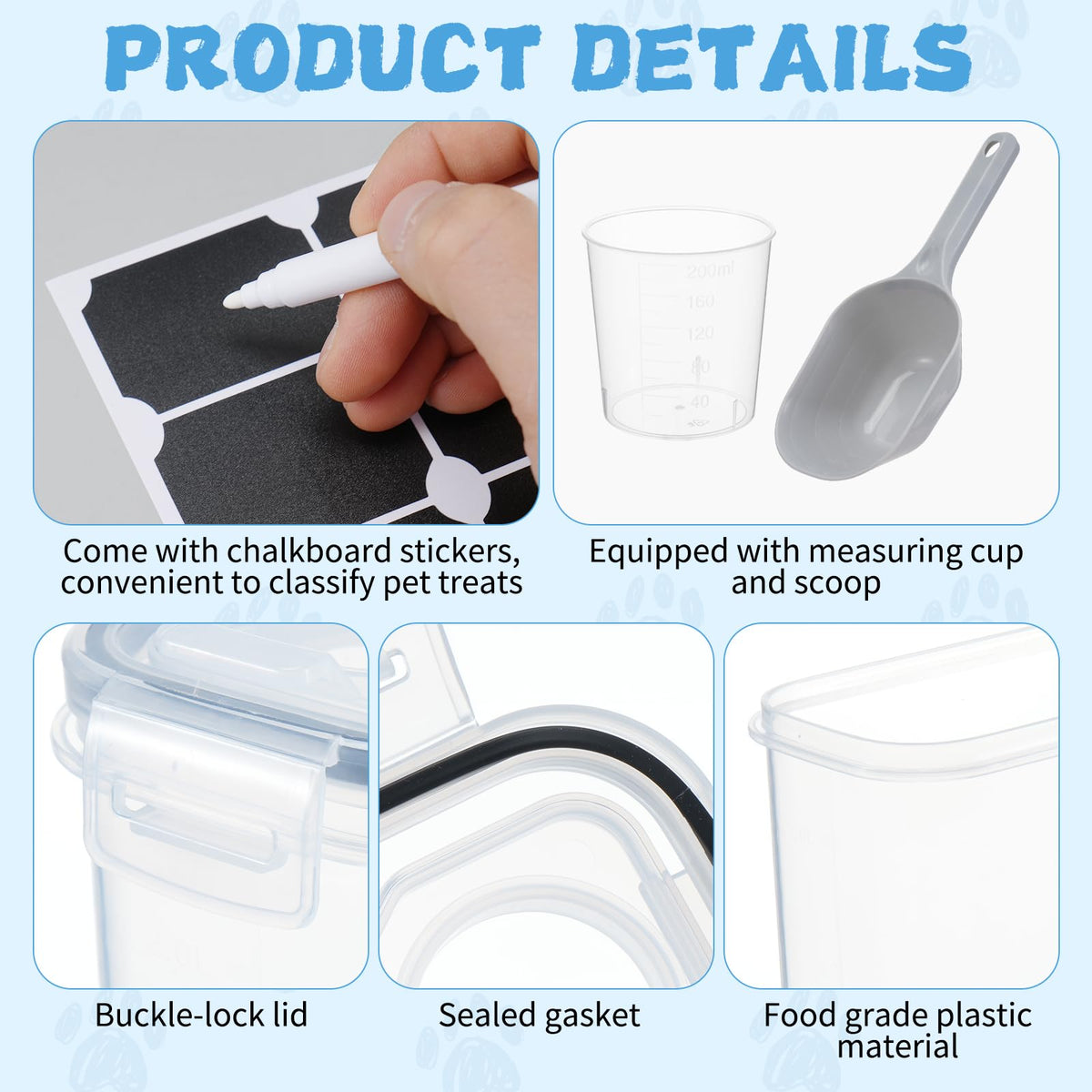 2 Pack Airtight Pet Food Storage Container with Lid, Scoop and Measuring Cup L6228