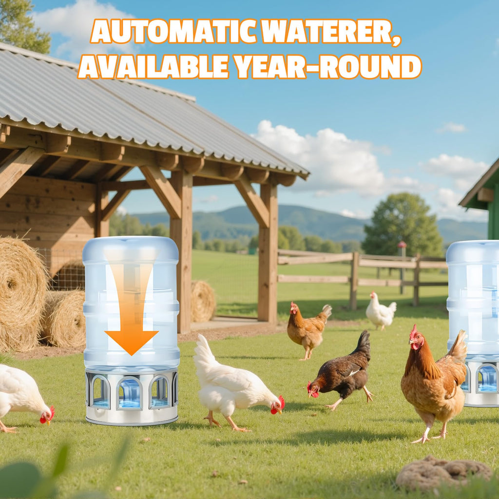 5 Gallon Stainless Steel Poultry Waterer Base with 9 Guarded Drinking Ports K9490