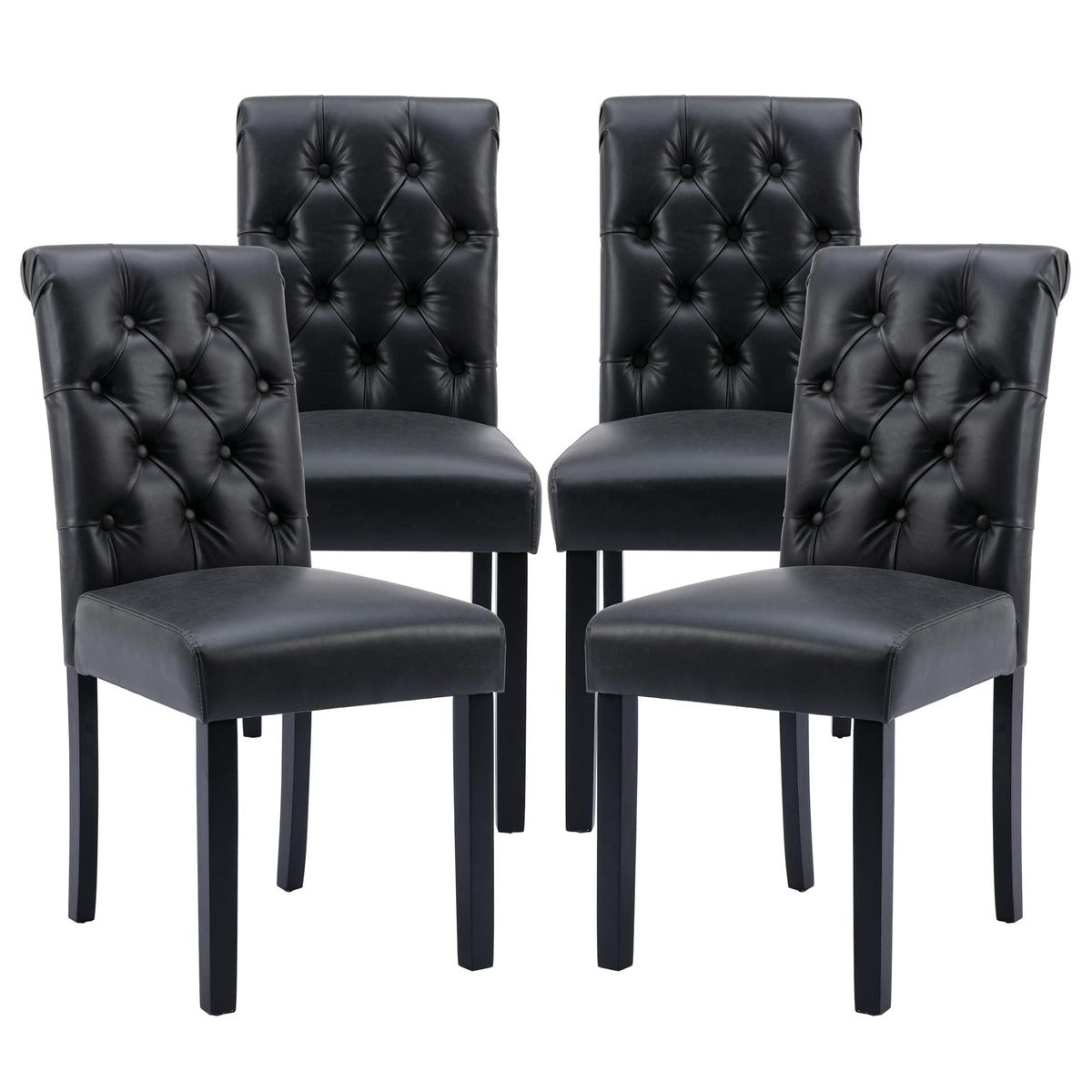Black Set of 4 PU Leather Tufted Dining Chairs L904