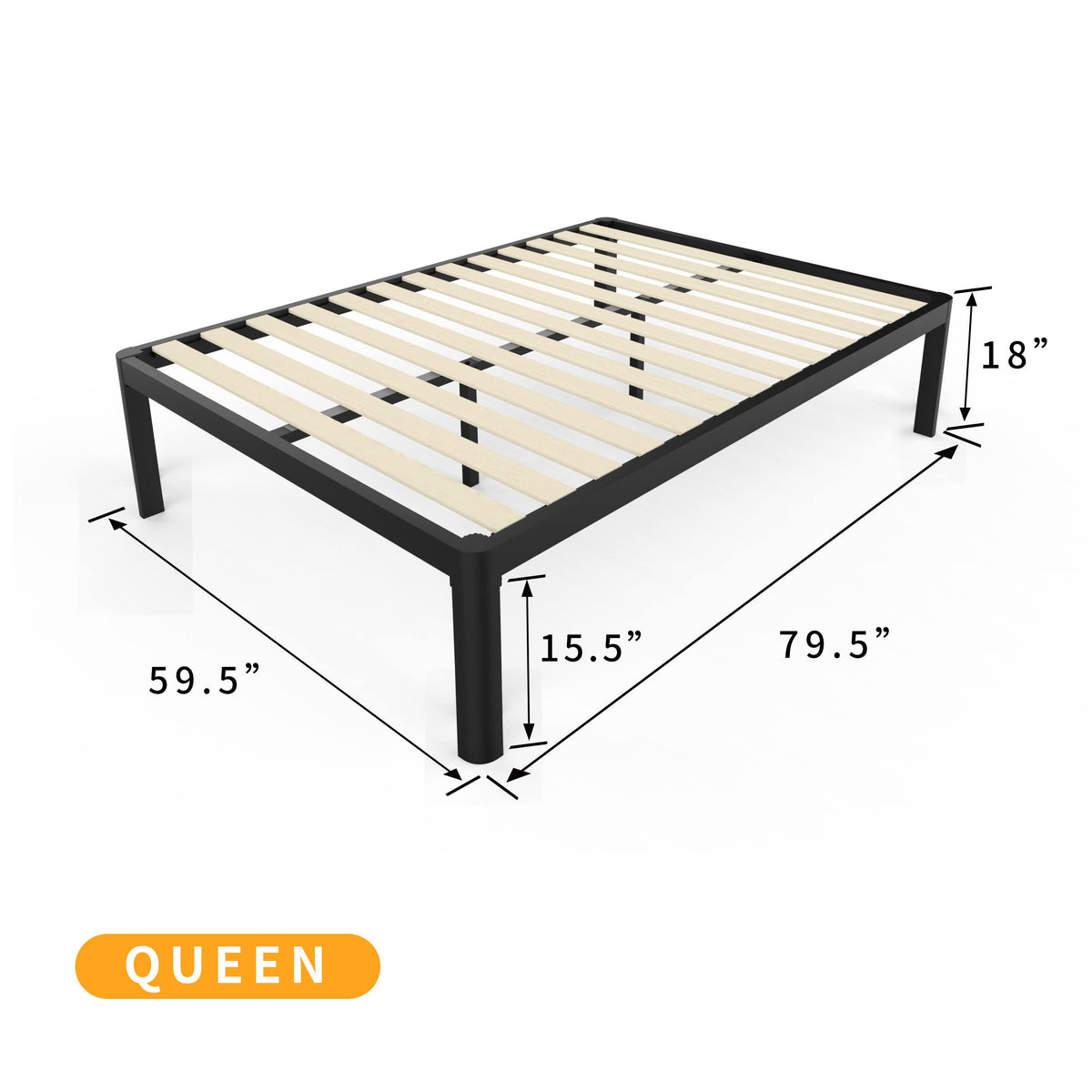 18 Inch Queen Platform Bed Frame with Wooden Slats Y2754