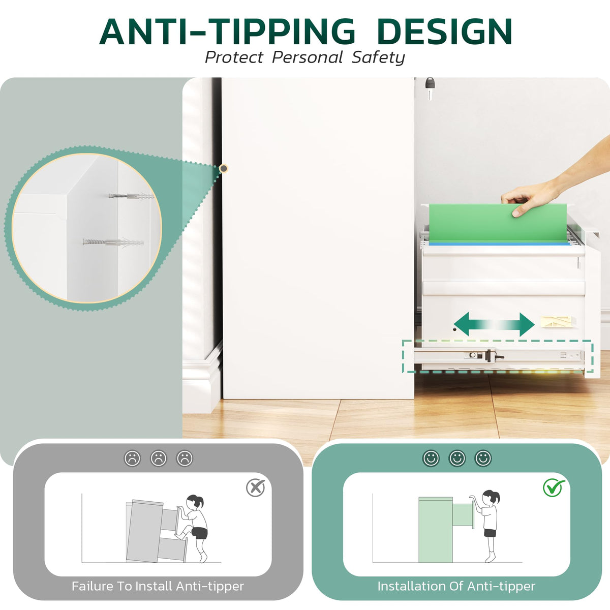 White 2 Drawer Metal File Cabinet with Lock W926