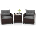 3 Pieces PE Rattan Wicker Outdoor Sofa Set with Cushion and Tempered Glass Tabletop C172