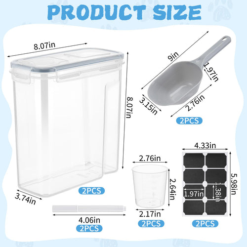 2 Pack Airtight Pet Food Storage Container with Lid, Scoop and Measuring Cup L6228