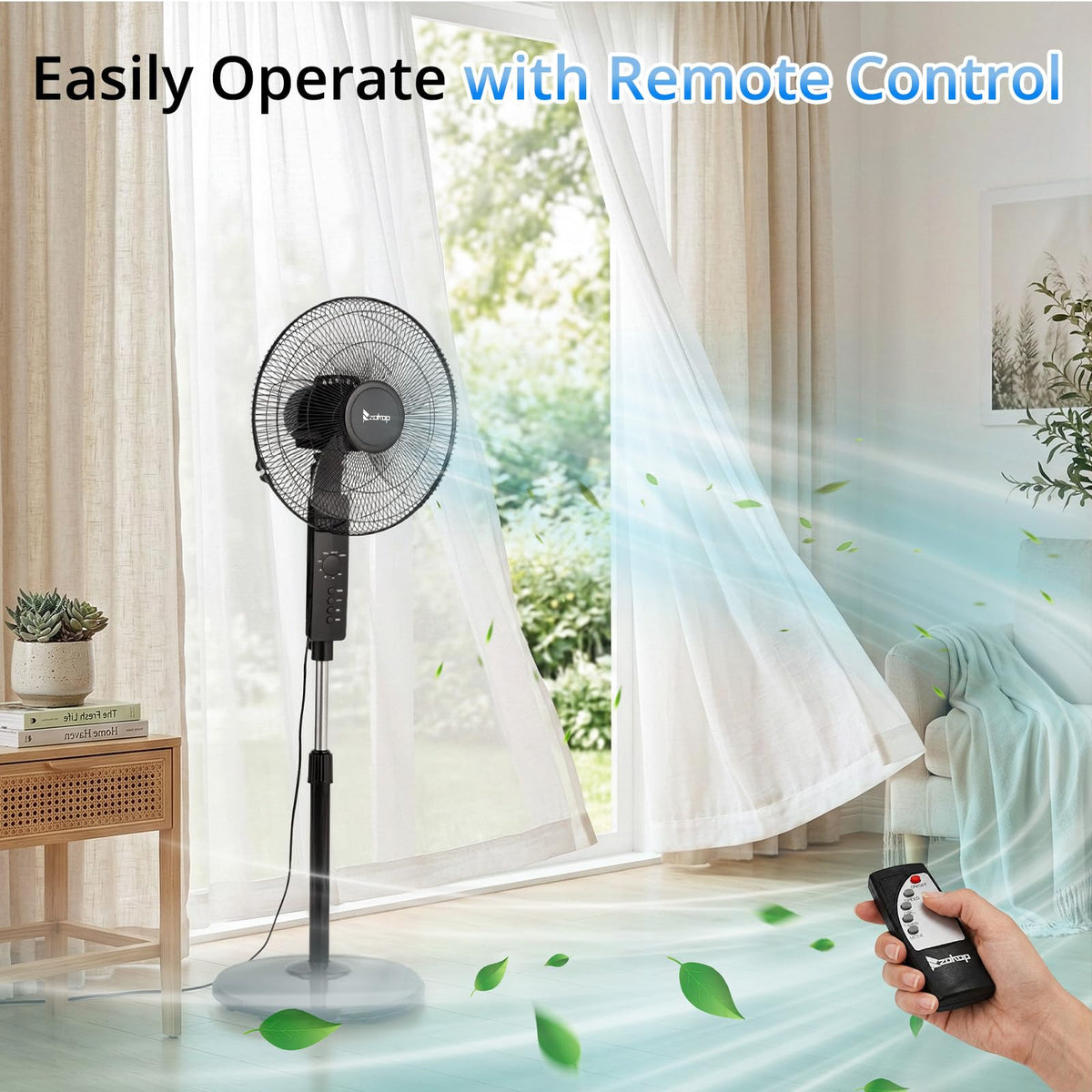 16 inch Oscillating Pedestal Fan with Remote Control, Black M8773