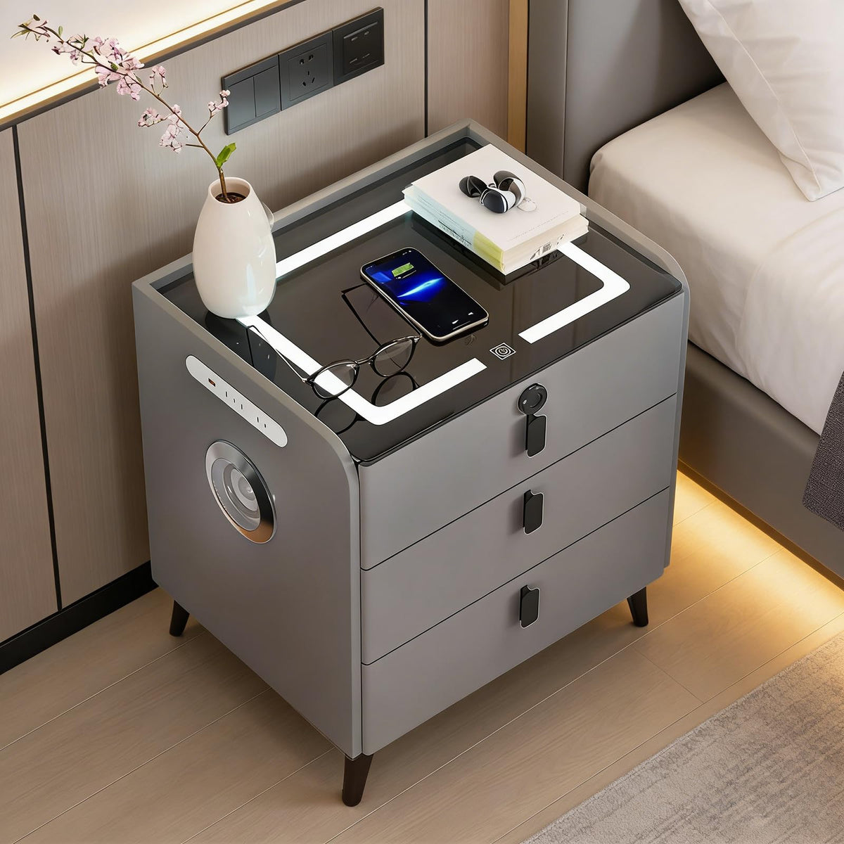 Wireless Charging Fingerprint Lock Nightstand Y85096