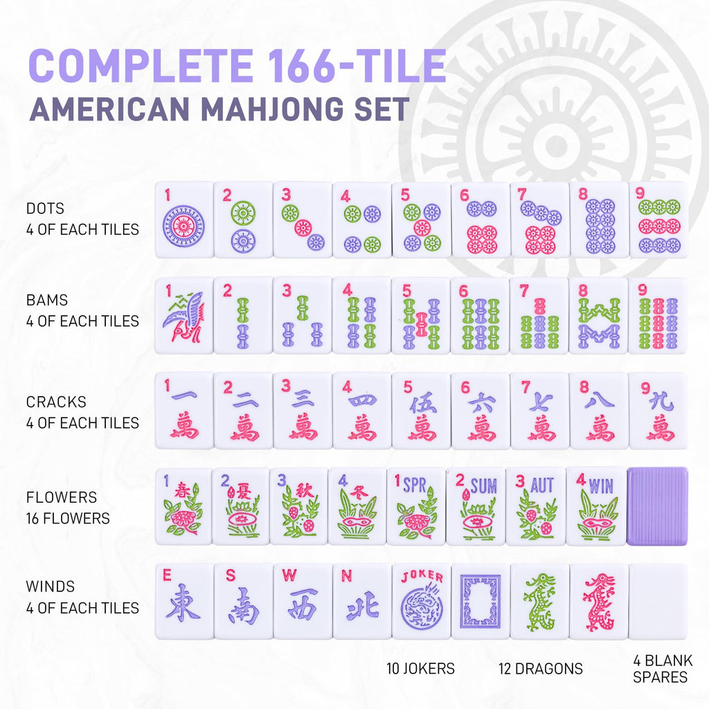 Purple 166 Tile Mahjong Set with Racks and Bag J513810