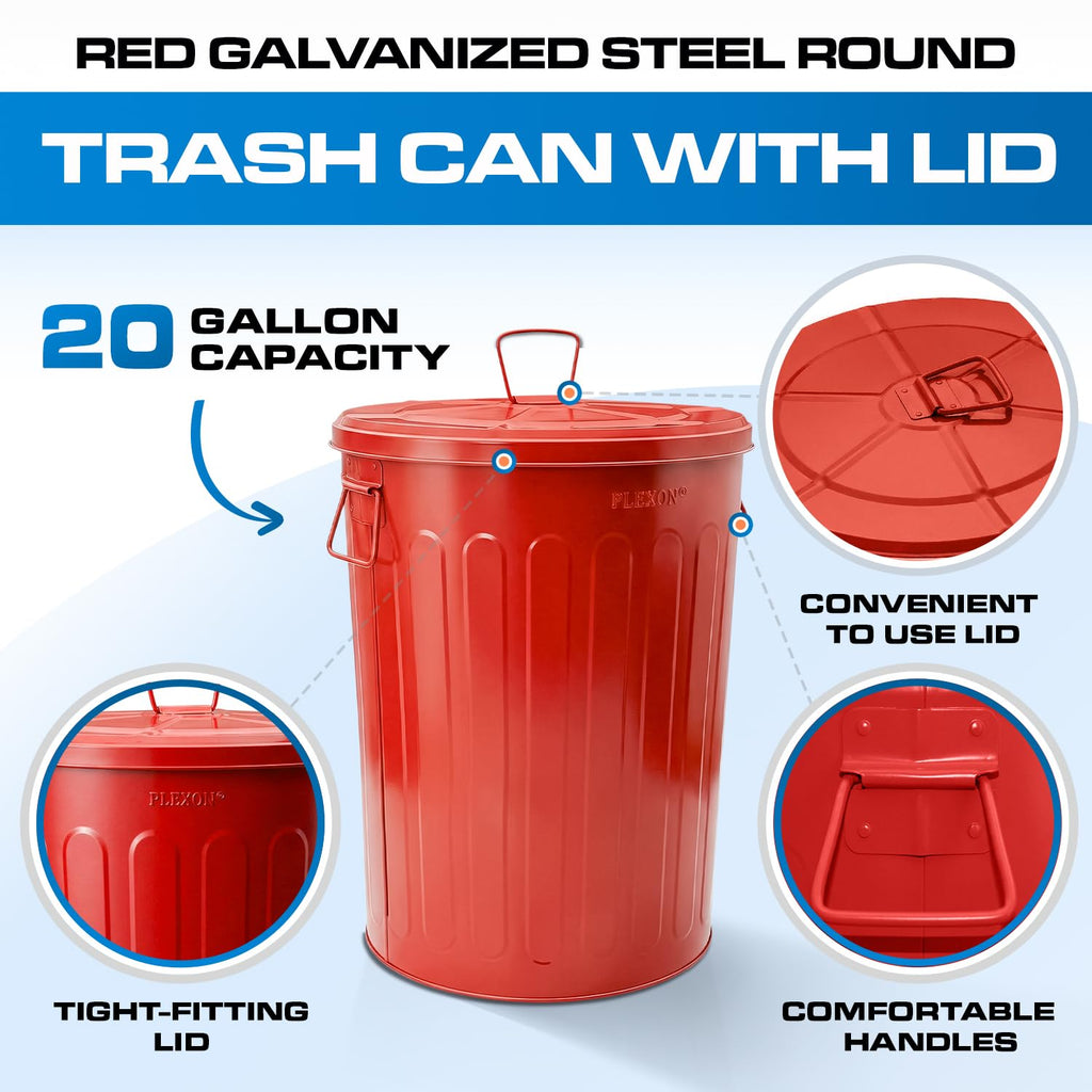 20 Gallon Red Metal Trash Can with Lid T732169