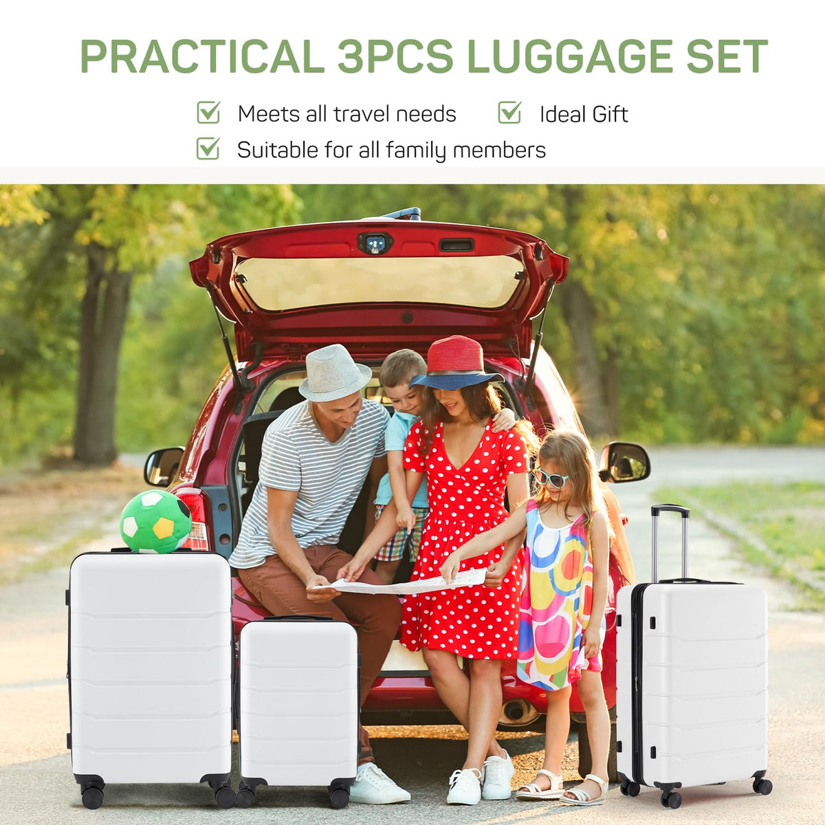 20 Inch White Expandable Hard Shell Carry-On Luggage E1704